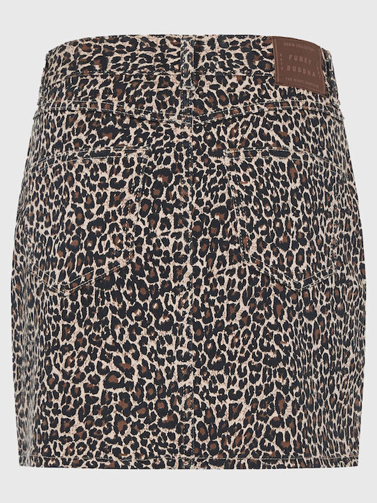Denim Mini Skirt Leopard Tabac Brown