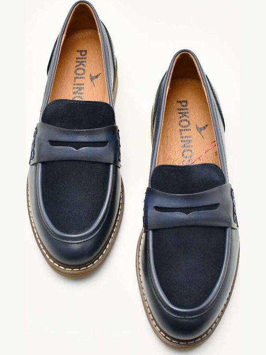 Leder Damen Loafers in Blau Farbe