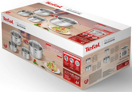 Tefal Duetto+ Töpfe Set aus Rostfreiem Stahl Silber 4 Stück
