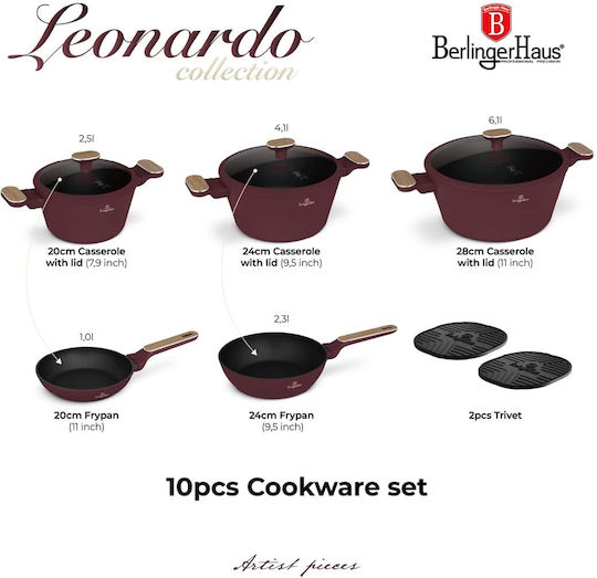 Berlinger Haus Leonardo Collection Cookware Set from Aluminum with Non-stick Interior Coating 5 Pieces