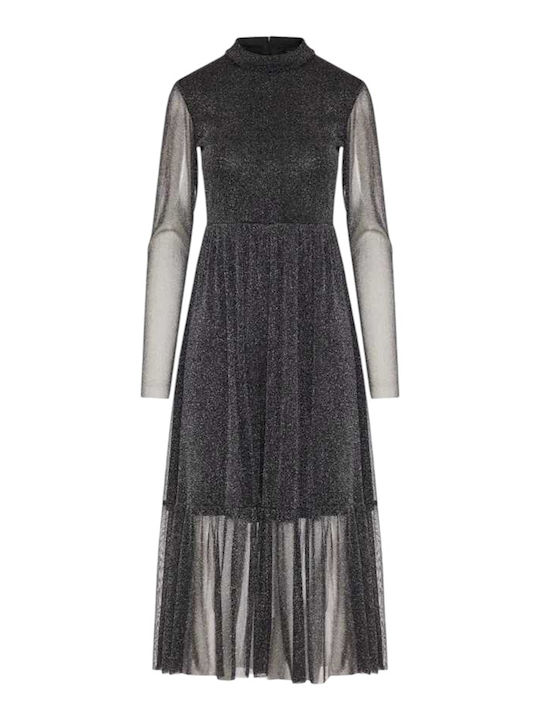 Rochie Midi de Seară cu Plasă Neagră