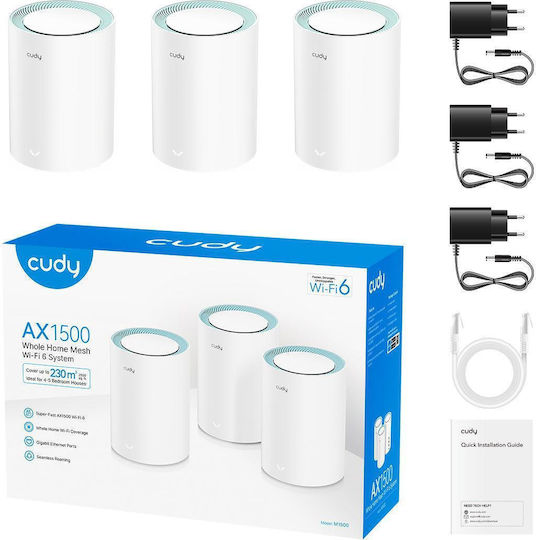 Cudy M1500 v1 Punct De Acces Cu Rețea Mesh Wi-Fi 6 Banda Duală (2.4 și 5GHz) Kit Triplu