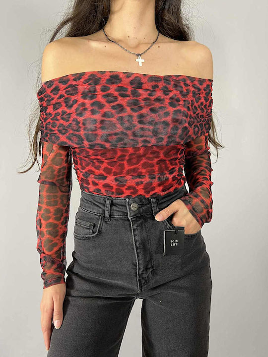Damen Bluse Tierdruck Red