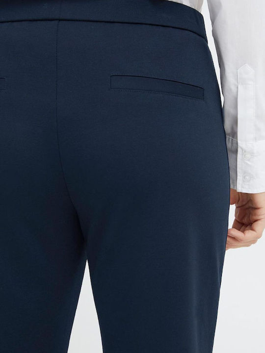 Women's Fabric Capri Trousers with Elastic Regular Fit Navy
