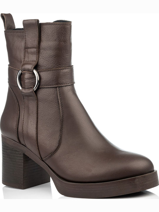 Leather Women's Ankle Boots Brown