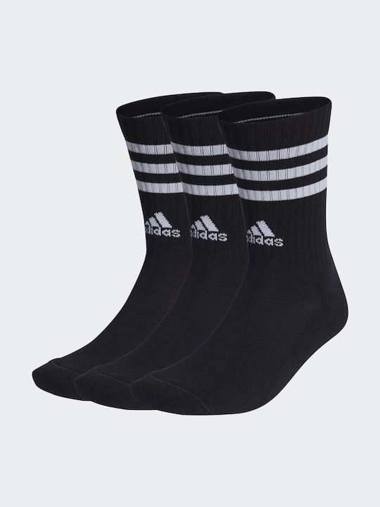 adidas Performance 3-Stripes Cushioned Athletic Socks BLACK-WHITE 3 Pairs