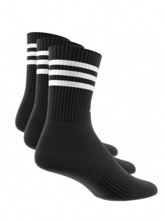 adidas Performance 3-Stripes Cushioned Athletic Socks BLACK-WHITE 3 Pairs