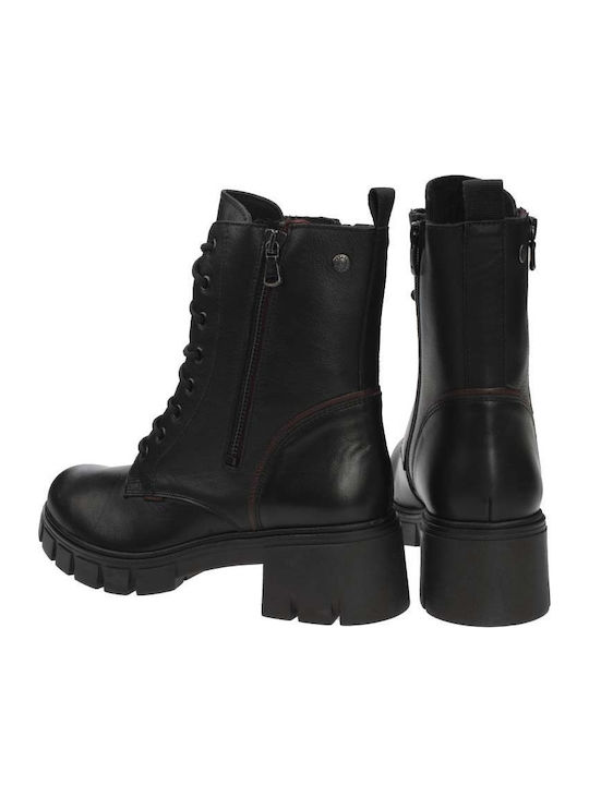 Leather Women's Ankle Boots with Medium Heel Black