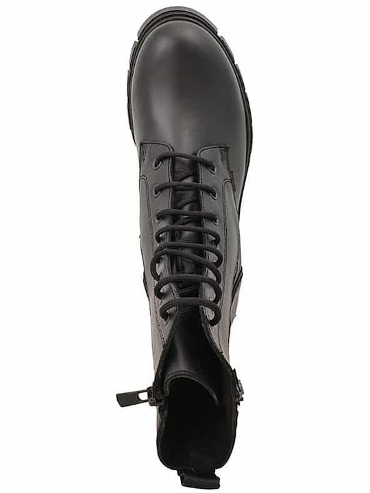 Leather Women's Ankle Boots with Medium Heel Black