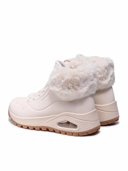 Uno Rugged Women's Ankle Boots with Fur Beige