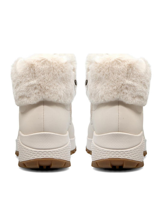 Uno Rugged Women's Ankle Boots with Fur Beige