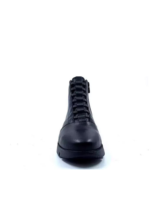 Leder Damen Stiefeletten mit Plattform Schwarz