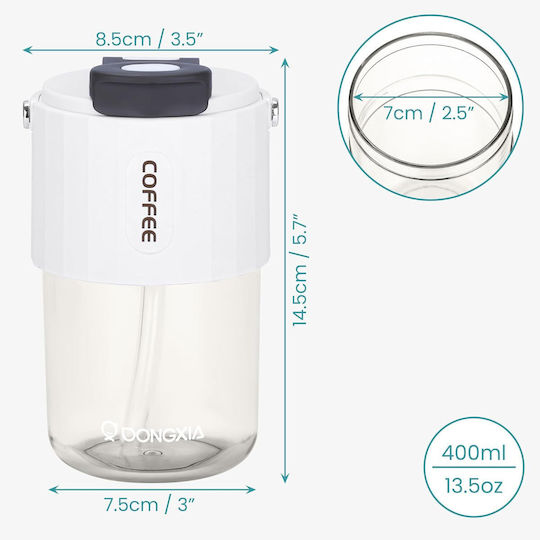 Belle Vous Pahar Termos Din Plastic 400ml Alb/transparent Cu Pai Și Mâner