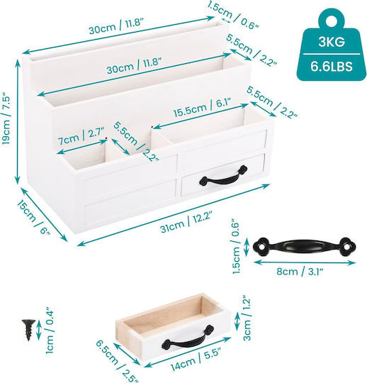 Organizator de Birou Belle Vous 5 Compartimente 1 Sertar 31 X 15 X 19 Cm din Lemn Alb