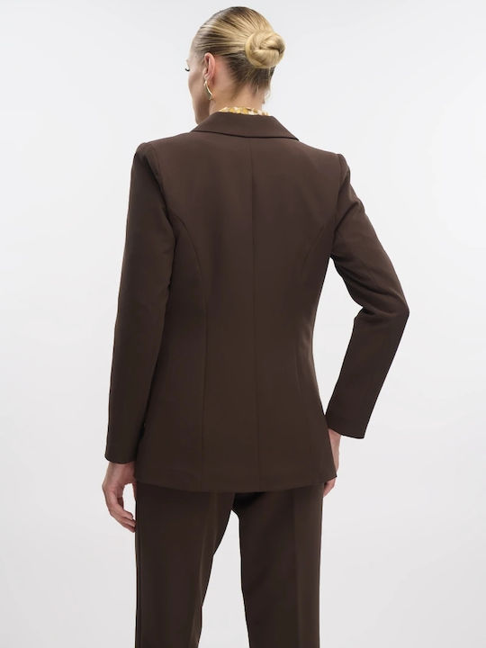 Fibes Blazer pentru femei Crep Sacou Brown
