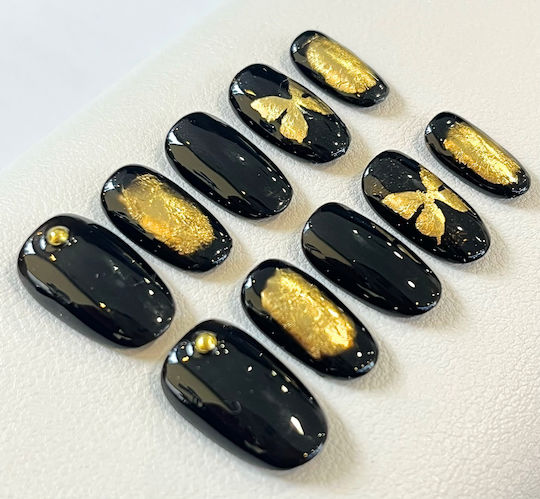 Nailvana Tipsuri Unghii False Handmade Fluturi Aurii Press-on Mărime S M