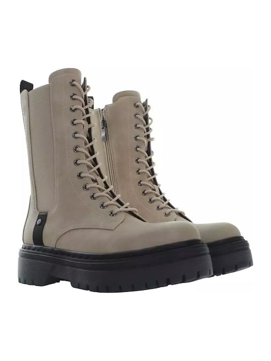 Elyse Leather Women's Ankle Boots with Medium Heel Beige