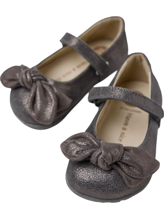 Kids Anatomic Suede Ballerinas with Hoop & Loop Closure Gray