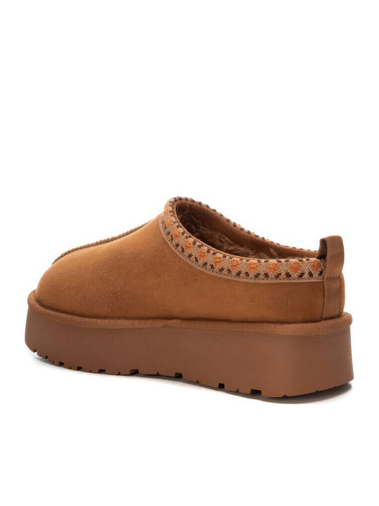 Damen Hausschuhe Stiefeletten mit Pelz Braune