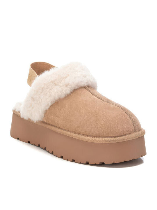 Winter Women's Slippers with Fur Beige