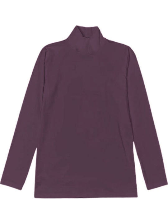 Women's Long Sleeve Turtleneck T-Shirt Purple-eggplant