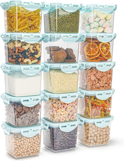 Belle Vous Set of 15 General Use Food Jars with Plastic Lid Blue 650ml Pieces