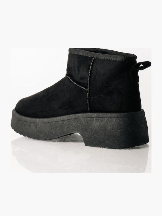 Suede Women's Ankle Boots with Fur Black