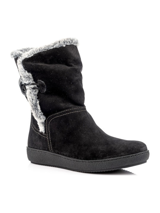 Suede Women's Ankle Boots Platform & Fur Black