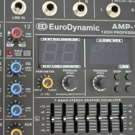 EuroDynamic Selbstverstärkend Digital Mischpult 8 Kanäle & Bluetooth