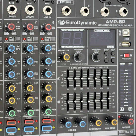 EuroDynamic AMP-8P Самоусилващ Цифров Комбайнер 8 канала & Bluetooth