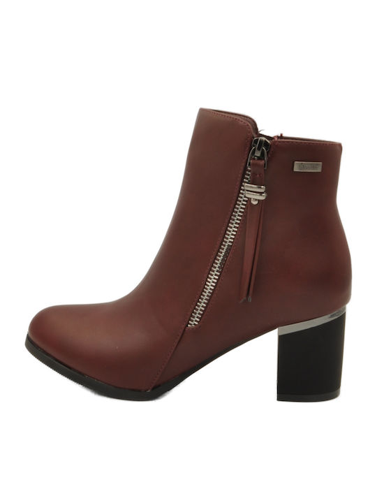 Women's Ankle Boots with Medium Heel Burgundy