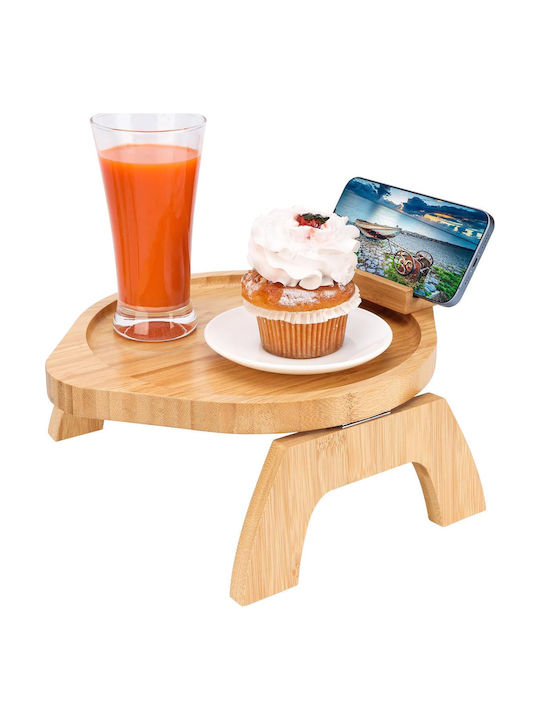 Belle Vous Bamboo Round Serving Tray Non-slip made of Bamboo in Brown Color 28x30cm 1pcs