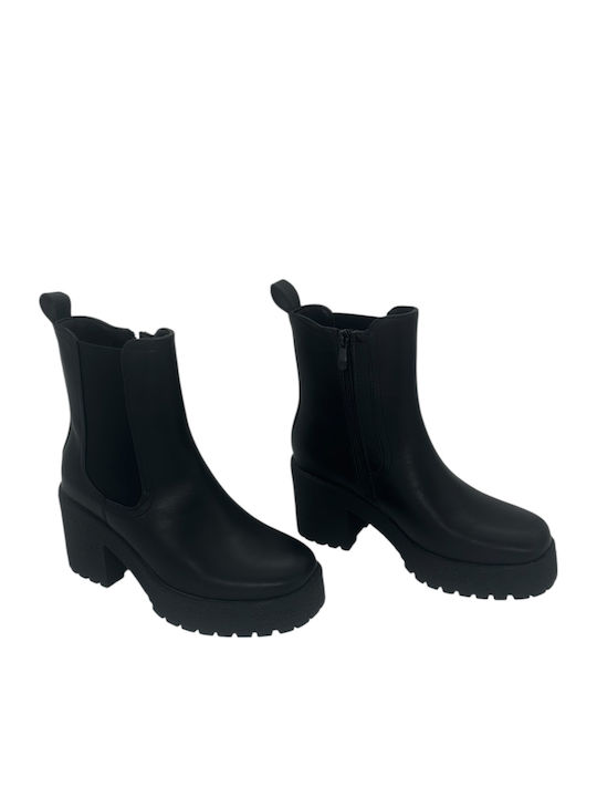 Leder Stiefeletten Damen Schwarz