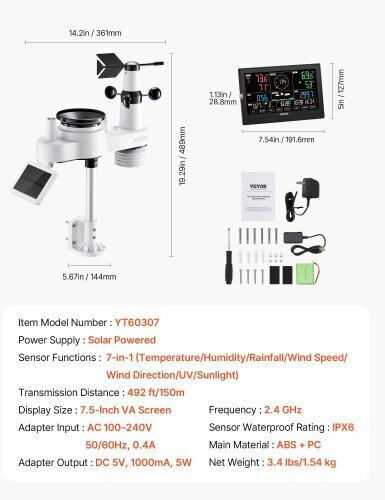 Vevor TYNQXZWIFI7586OBK001V2 Wireless Digital Weather Station Tabletop