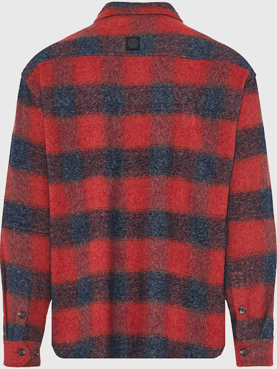 Long Sleeve Flannel Checked Red Overshirt