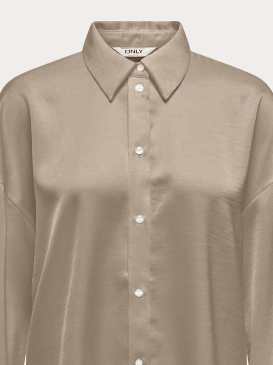 Langärmeliges Damen-Satin-Hemd Silver Mink