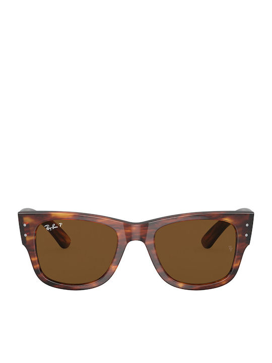 Ray Ban Mega Wayfarer Унисекс Слънчеви Очила с Кафяв Костенурков Пластмасов Рам и Кафяви Поляризирани Лещи