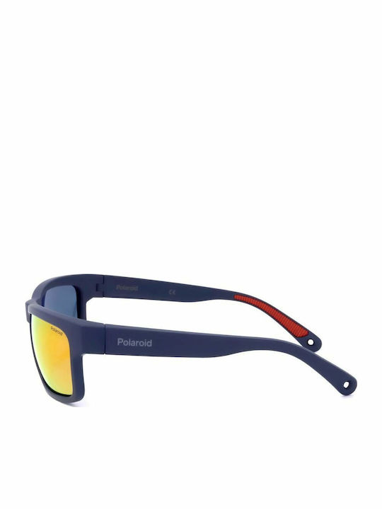 Polaroid Men's Sunglasses with Blue Plastic Frame and Orange Polarized Mirror Lens PLD7031/S 8RU/OZ