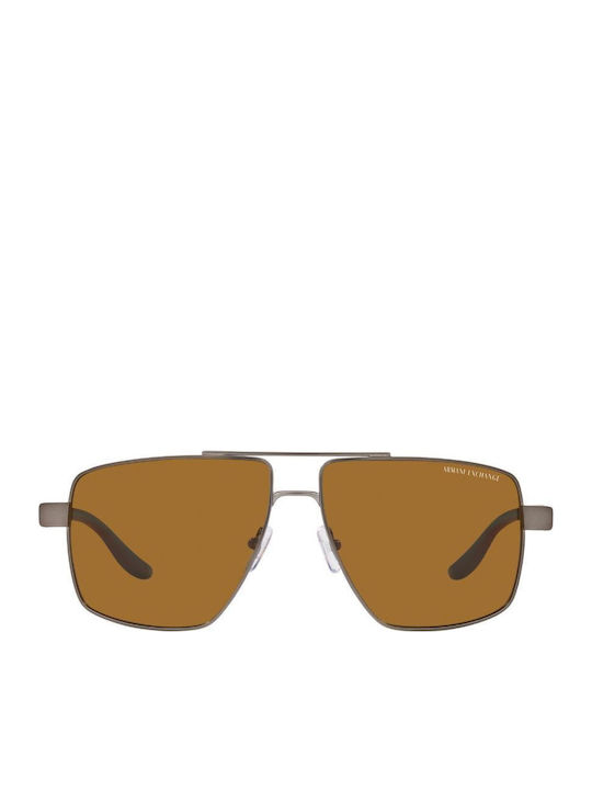 Armani Exchange Men's Sunglasses with Gray Metal Frame and Brown Polarized Lens