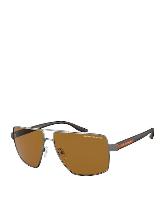 Armani Exchange Men's Sunglasses with Gray Metal Frame and Brown Polarized Lens