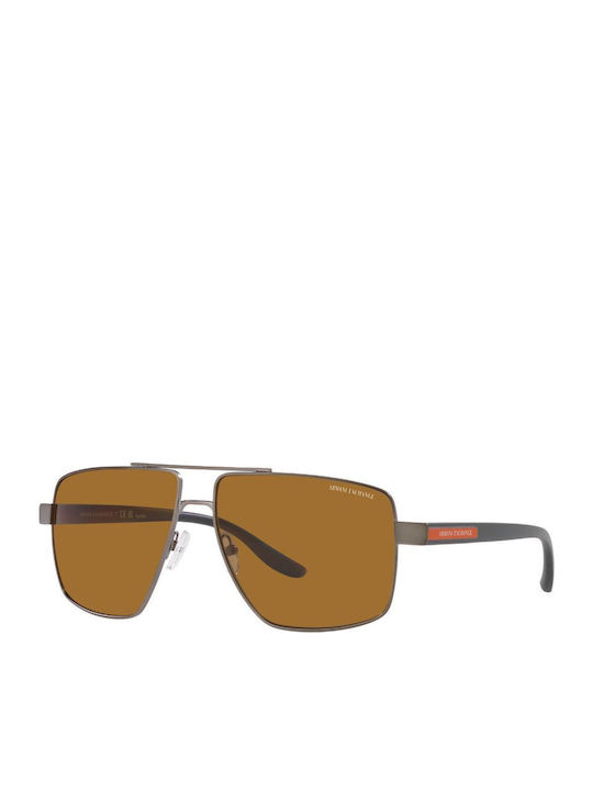 Armani Exchange Men's Sunglasses with Gray Metal Frame and Brown Polarized Lens