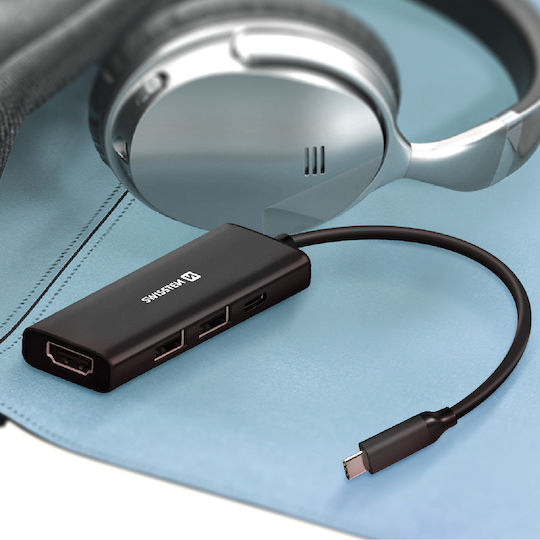 Swissten USB C Hub 4 in 1 USB-C Docking Station with HDMI 4K PD Black