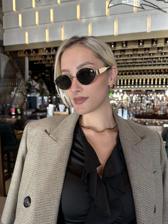 Pervedere Unisex Sunglasses with Gold Metallic Frame and Green Lens 4235-01