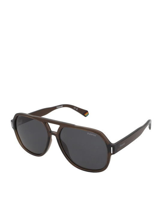 Polaroid Unisex Sunglasses with Brown Plastic Frame and Gray Polarized Lens PLD6193/S 09QM9