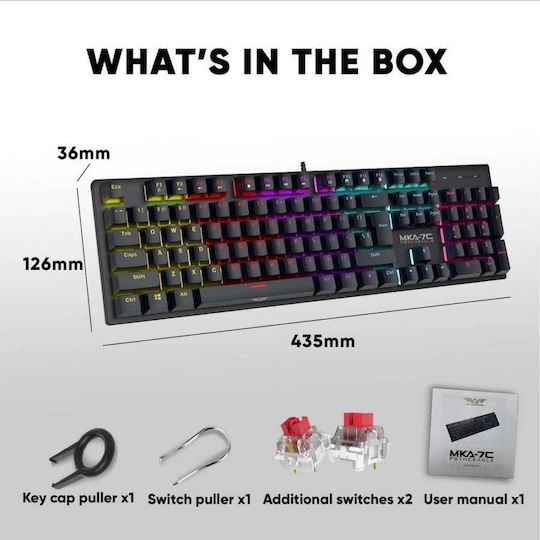 Armaggeddon MKA-7C Gaming Μηχανικό Πληκτρολόγιο με Custom Blue διακόπτες και RGB φωτισμό (Αγγλικό US)
