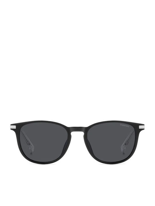 Polaroid Men's Sunglasses with Black Horn-Rimmed Frame and Grey Lens PLD4187/G 807/M9
