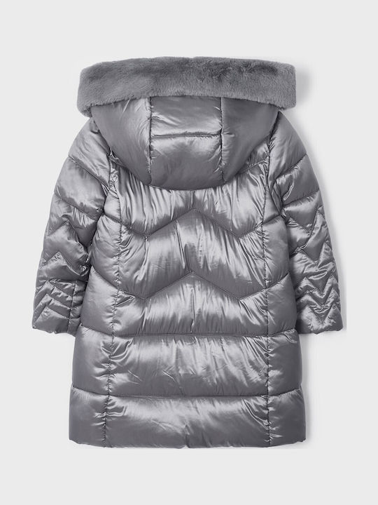 Kinder Parka Lang mit Kapuze Silber