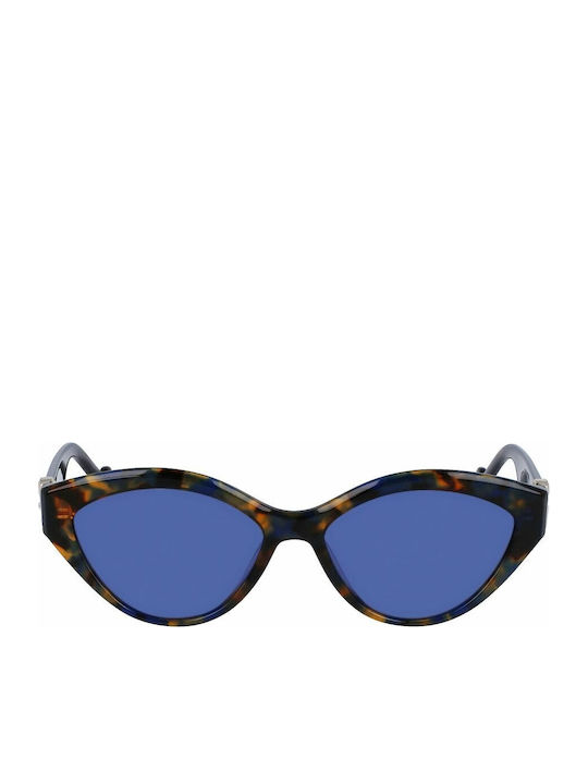Liu Jo Women's Sunglasses with Brown Tartaruga Plastic Frame and Blue Lens