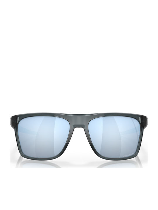 Oakley Leffingwell Herren Sonnenbrille mit Schwarz Kunststoff Gestell und Hellblau Polarisiert Spiegel Linse