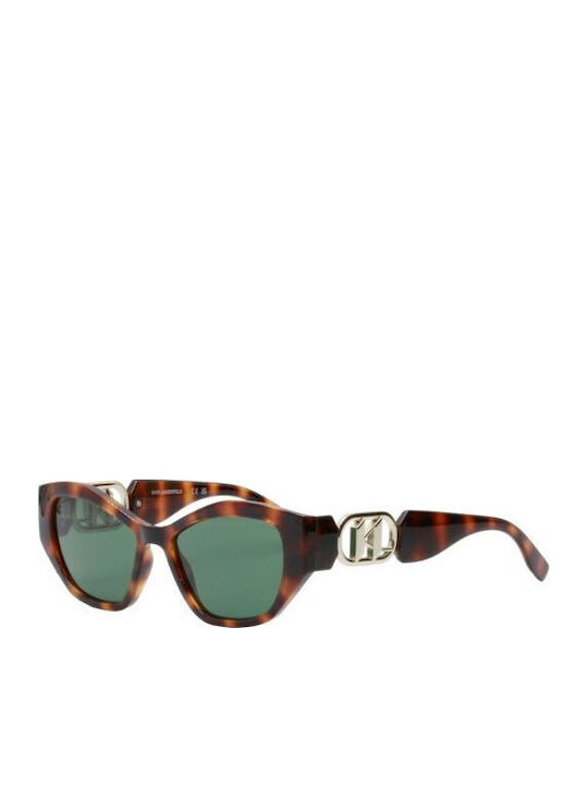 Karl Lagerfeld Women's Sunglasses with Brown Tartaruga Plastic Frame and Green Lens KL6086S-240